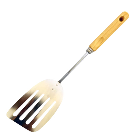 Alpine Cuisine 10" Slotted Spatula with Wood Handle - Brown/Silver