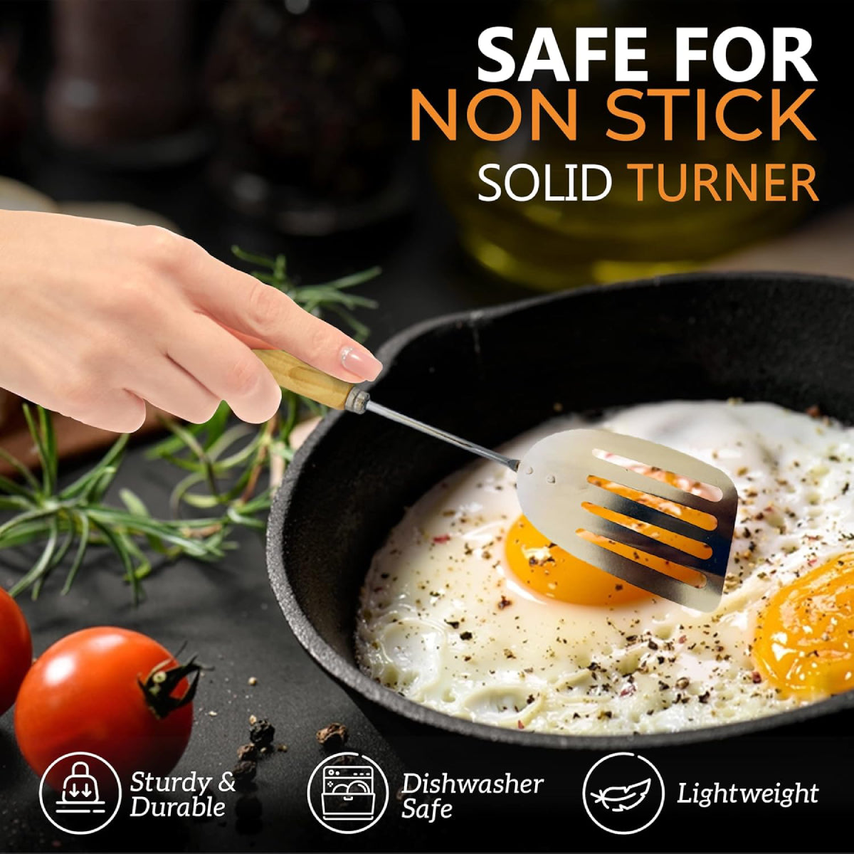 Alpine Cuisine 10" Slotted Spatula with Wood Handle - Brown/Silver