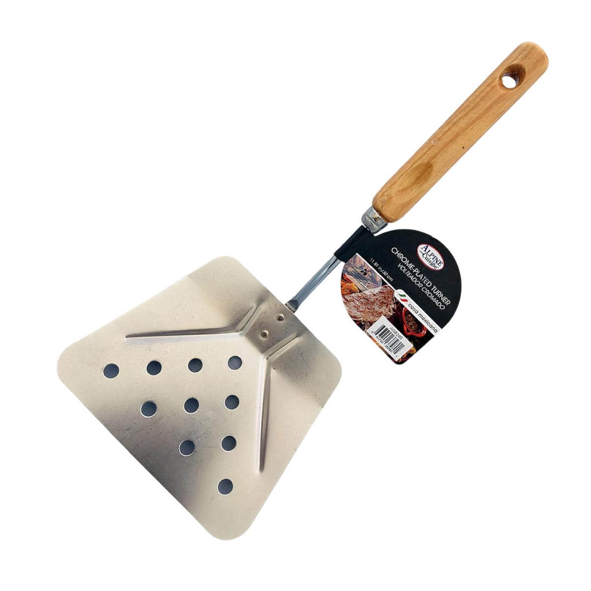Alpine Cuisine 12" Slotted Spatula with Wood Handle - Brown/Silver