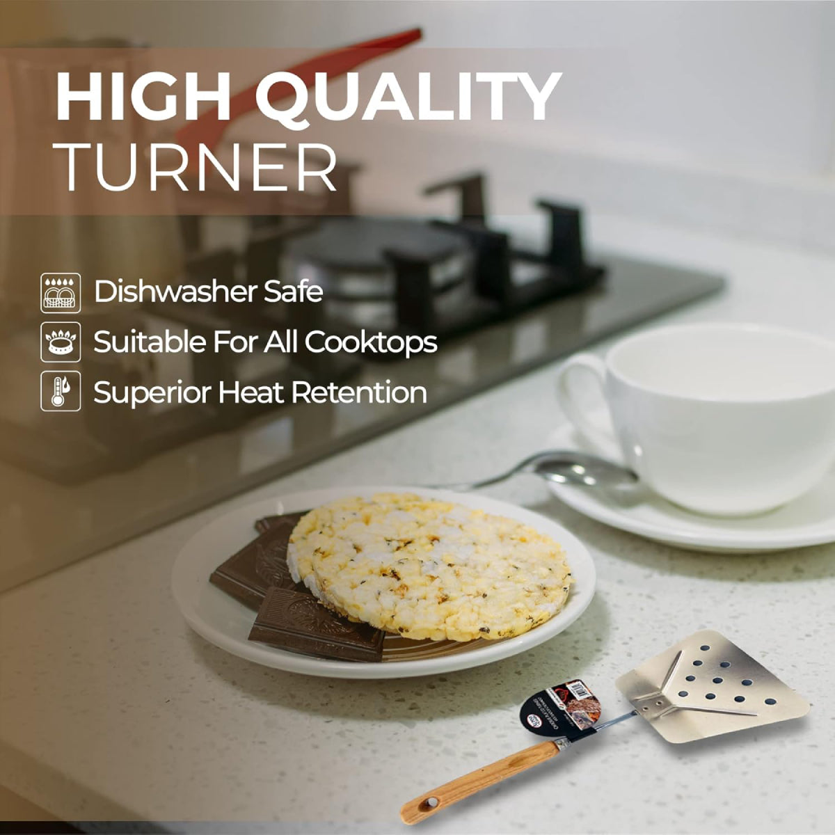 Alpine Cuisine 12" Slotted Spatula with Wood Handle - Brown/Silver