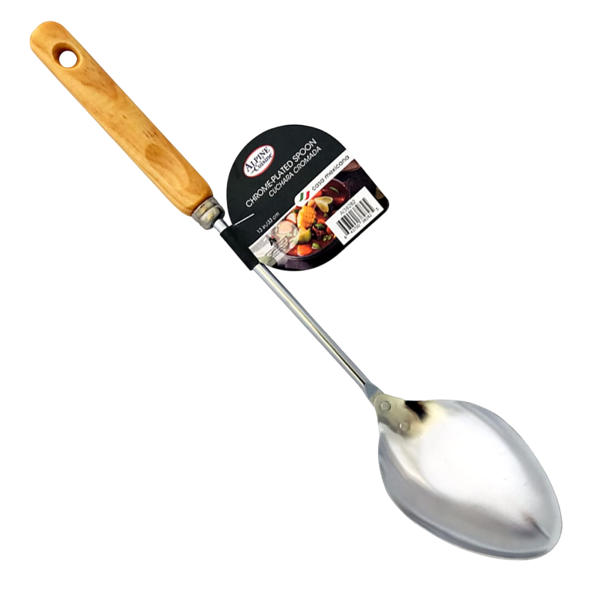 Alpine Cuisine 13" Spoon with Wood Handle - Brown/Silver