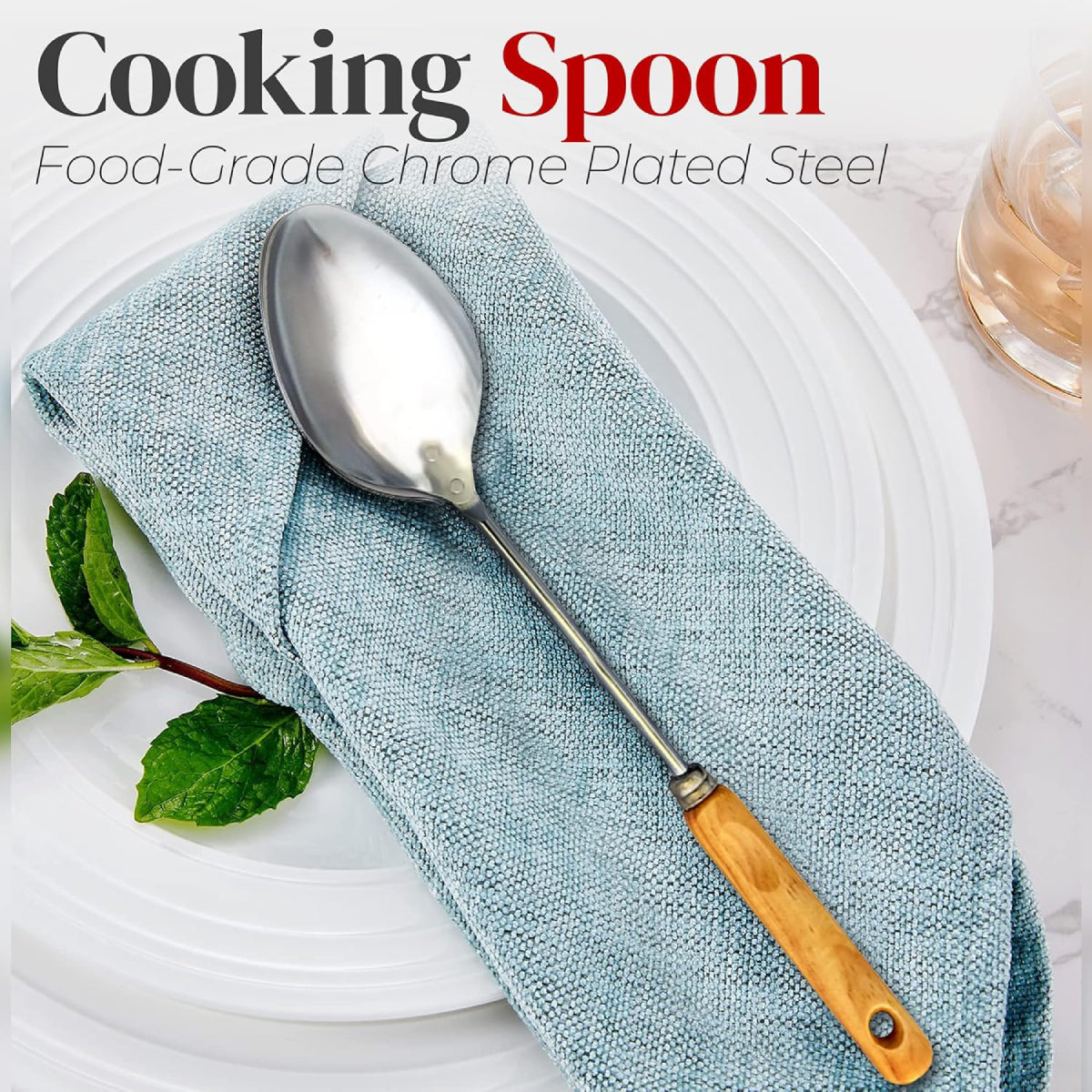 Alpine Cuisine 13" Spoon with Wood Handle - Brown/Silver