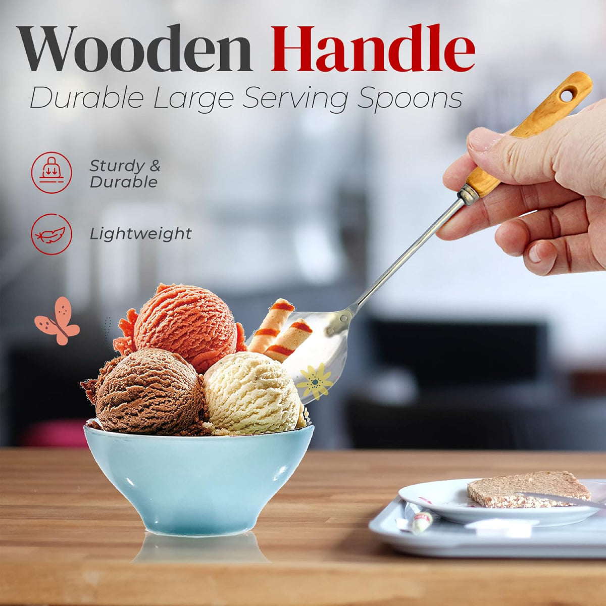 Alpine Cuisine 13" Spoon with Wood Handle - Brown/Silver