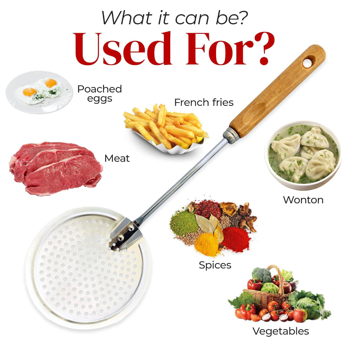 Alpine Cuisine 13" Skimmer Spoon with Ergonomic Wooden Handle - Brown/Silver