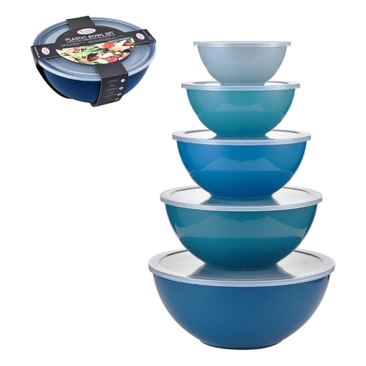 Alpine Cuisine Mixing Bowl Set with Lids (5 Pieces) - Blue