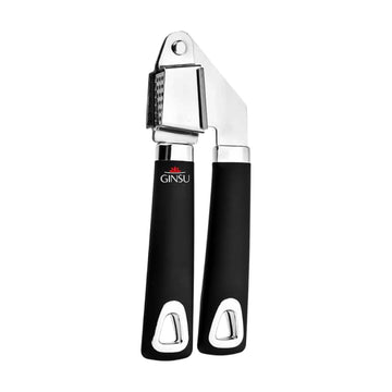Ginsu 7.5" Professional Garlic Press with Handle - Black/Silver