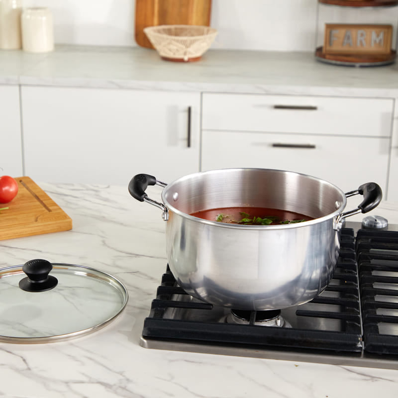 IMUSA 4 qt Sauce Pot with Glass Lid and Cool Touch Handles - Silver