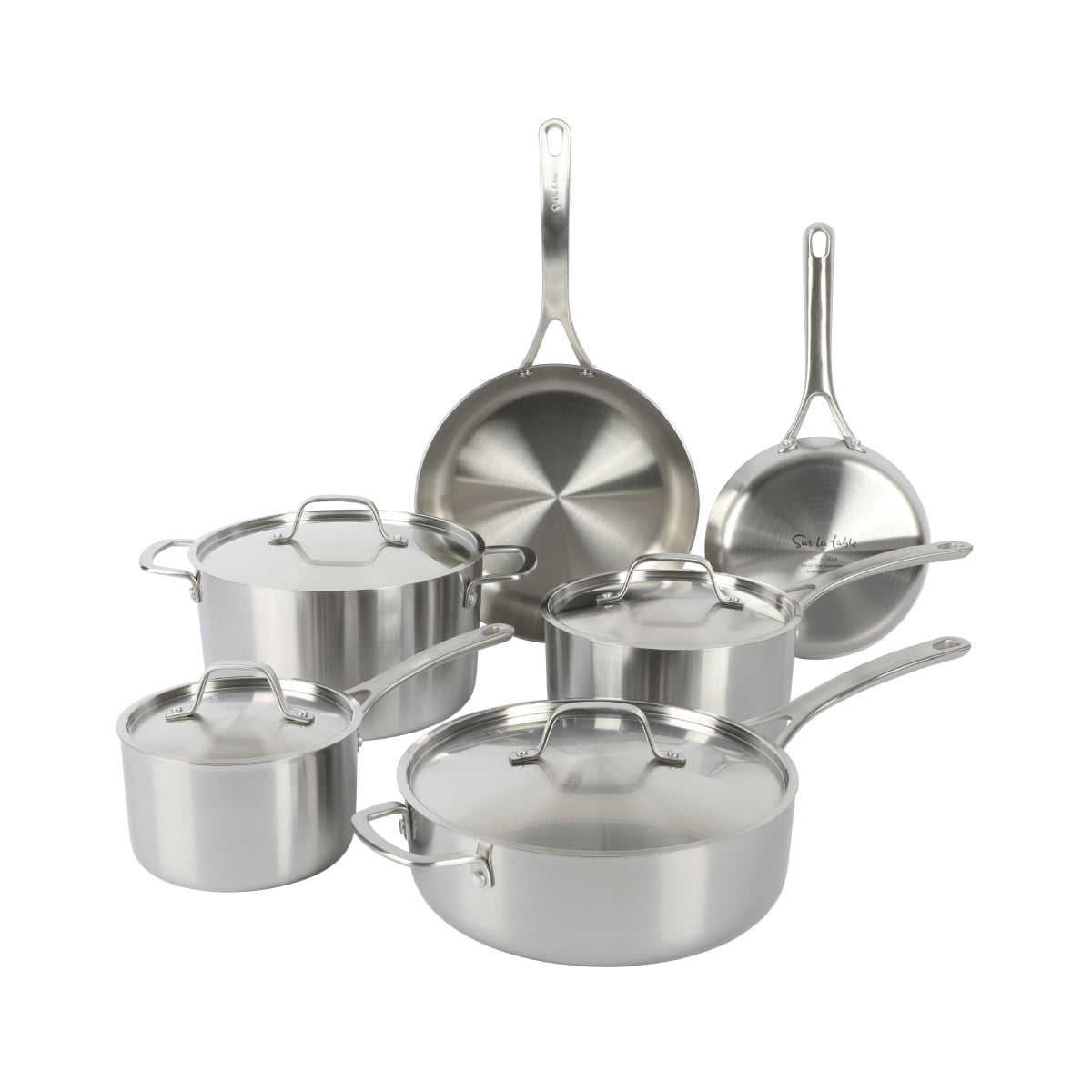 Gibson Sur La Table Pike and Pine Triply Cookware Set with Stainless Steel Lids (10-Piece) - Silver
