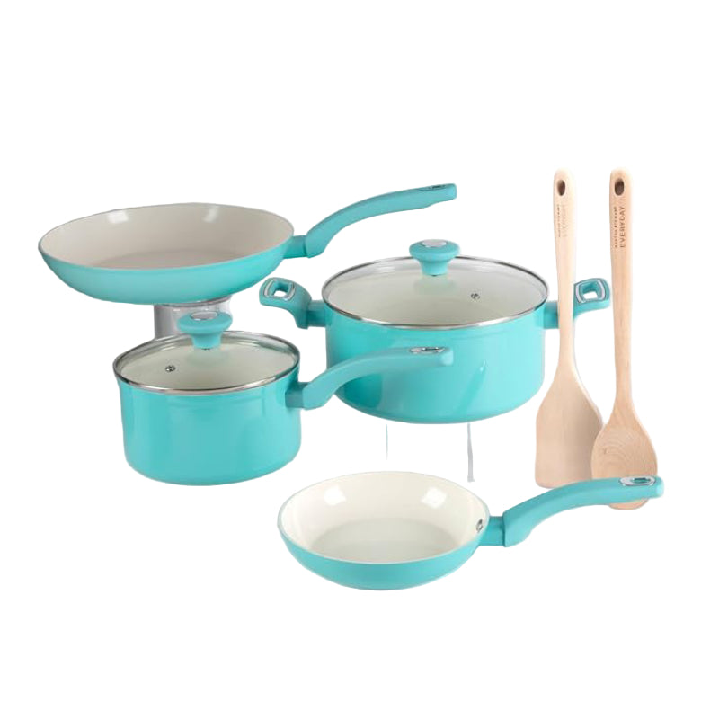 Martha Stewart Everyday Rexford Nonstick Cookware Set (8-Piece) - Blue/White