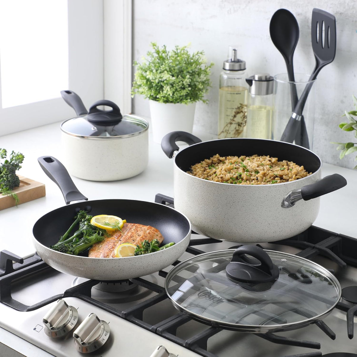 Oster Clairborne Nonstick Cookware Set ( 7 Piece) – White