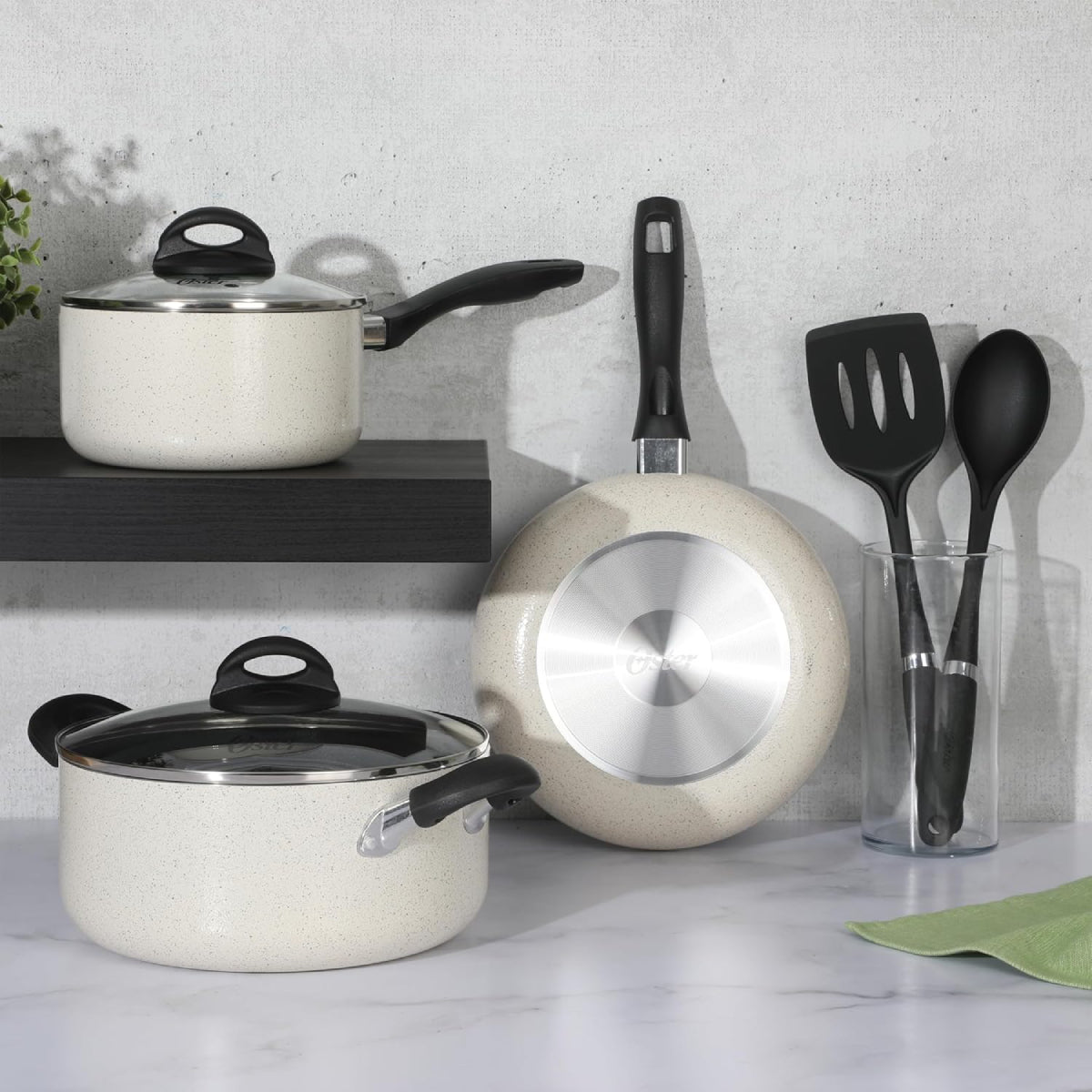 Oster Clairborne Nonstick Cookware Set ( 7 Piece) – White