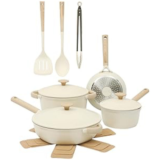 Gibson Elite Folkstone Nonstick Cookware Set (13-Piece) - White / Brown