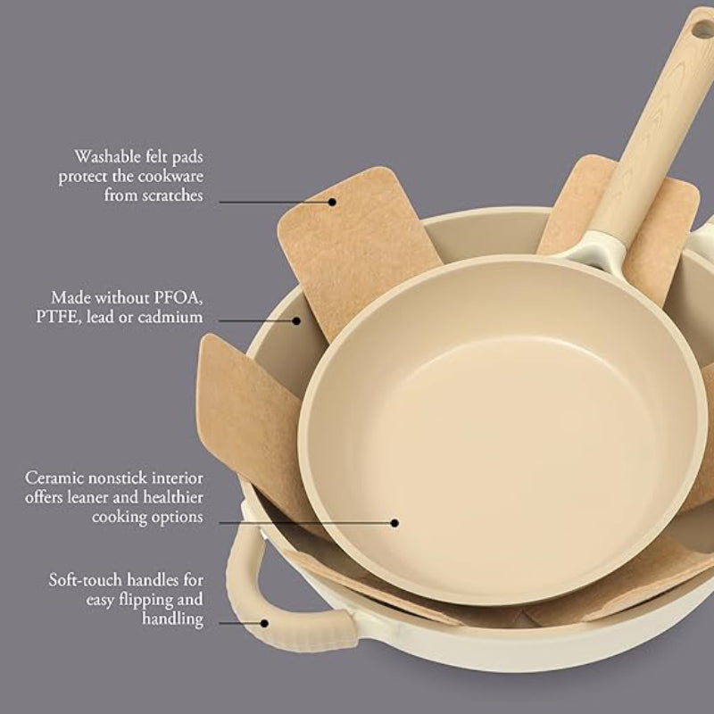 Gibson Elite Folkstone Nonstick Cookware Set (13-Piece) - White / Brown