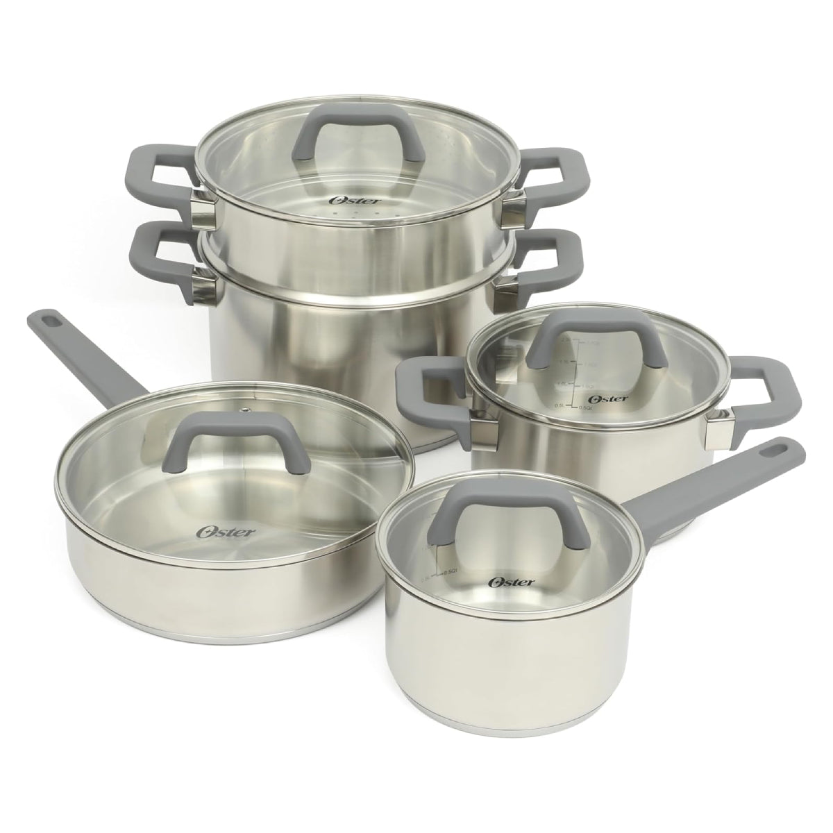 Oster Beauford Stainless Cookware Set (9-Piece) - Silver
