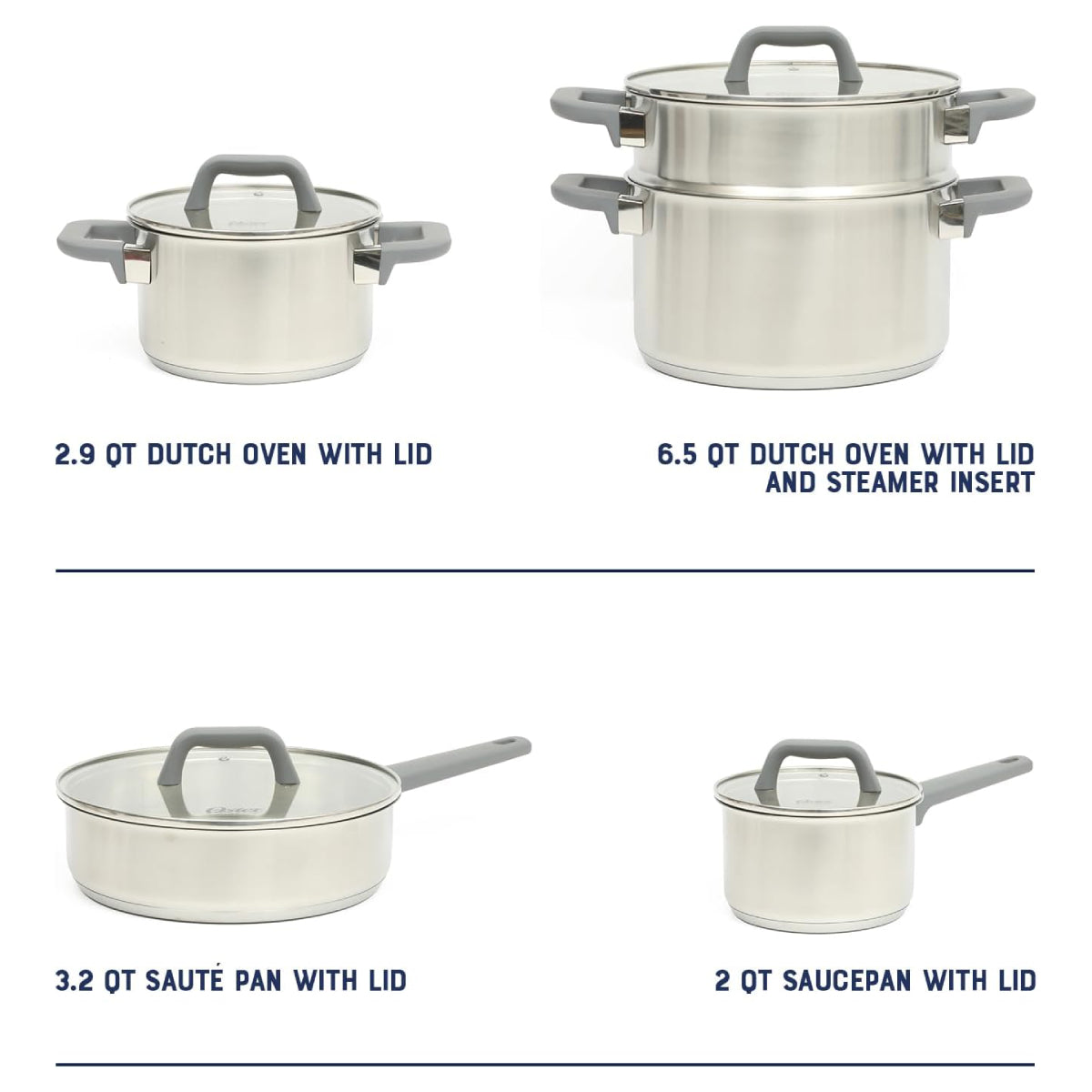 Oster Beauford Stainless Cookware Set (9-Piece) - Silver