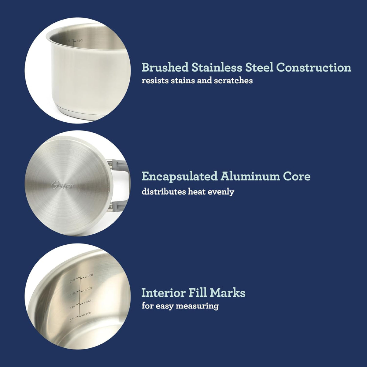 Oster Beauford Stainless Cookware Set (9-Piece) - Silver