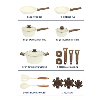 Oster SmartHandle Advance (18-Piece) Cookware Set - White