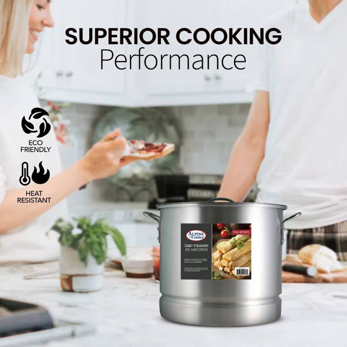 Alpine Cuisine Steamer Stock Cooking Pot with Lid - Silver