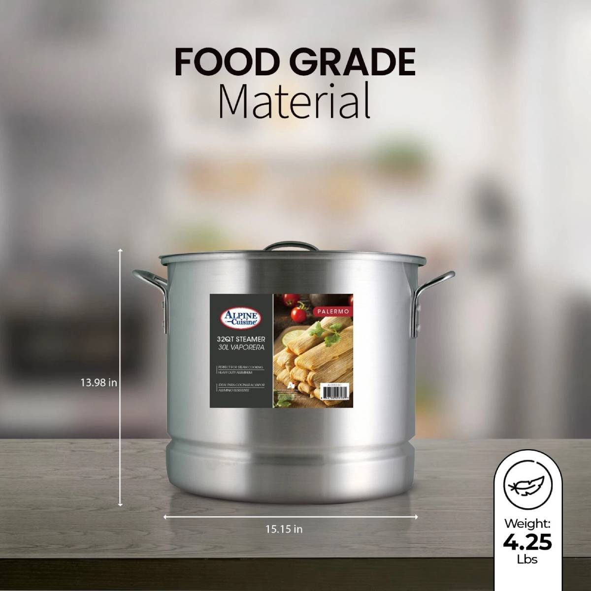 Alpine Cuisine Steamer Stock Cooking Pot with Lid - Silver