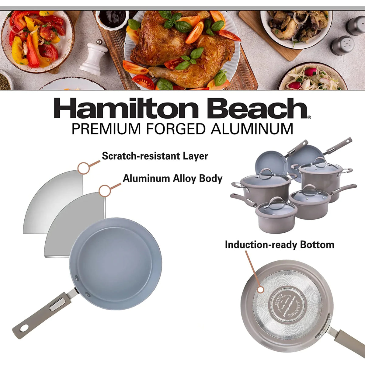 Hamilton Beach Cookware Set (10-Pieces) - Gray
