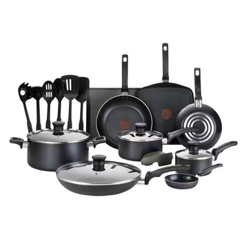T-fal Essentials Non-Stick (20-Piece) Cookware Set - Black