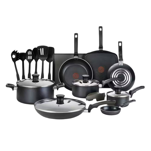 T-fal Essentials Non-Stick (20-Piece) Cookware Set - Black– Curacao