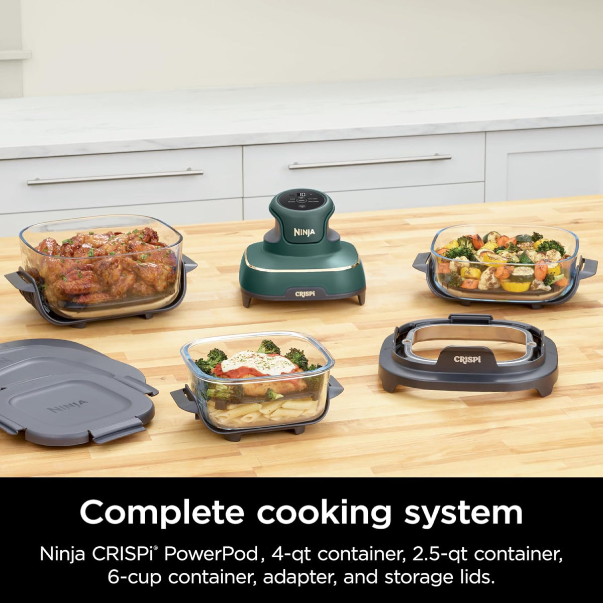 Ninja Crispi FN103BF 5-in-1 Portable Glass Air Fryer Cooking System - Green/Black