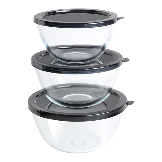 Babish Mixing Bowl Set with Lids (3-Pieces) - Clear/Black