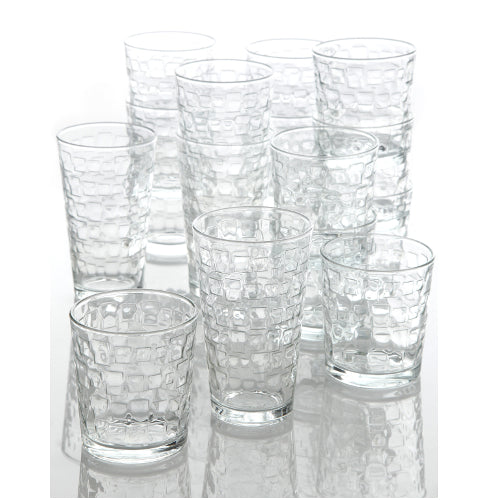 Gibson Home Great Foundations Glass Tumbler Set with Embossed Square Pattern (16-Piece)