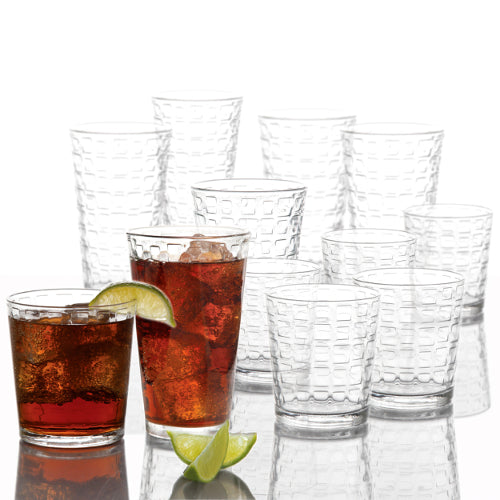 Gibson Home Great Foundations Glass Tumbler Set with Embossed Square Pattern (16-Piece)