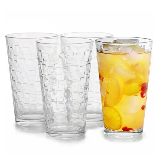 Gibson Home Square Foundations Embossed 16oz (4 Pieces) Tumbler Set - Clear