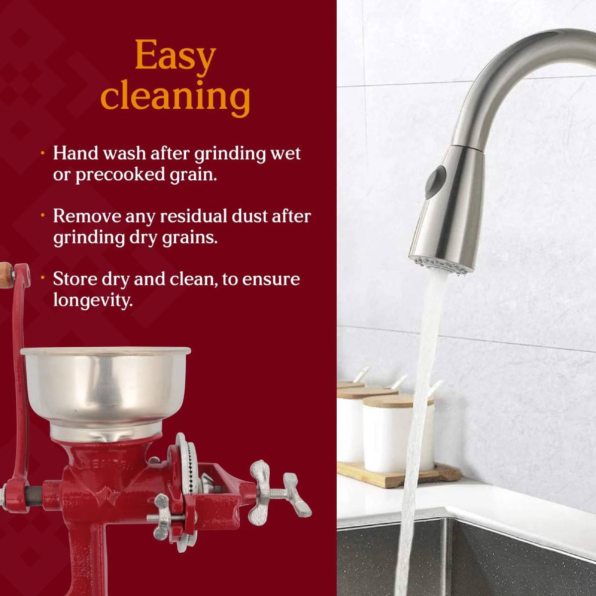 Estrella Molino Corn Grinder with Hopper - Red