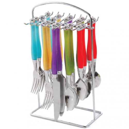 Gibson Home Santoro Hanging Rack with Flatware Set (20-Piece) - Stainless Steel - Curacao