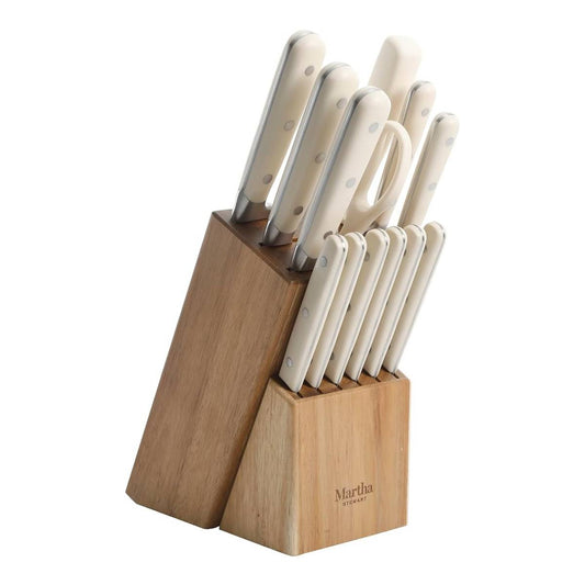 Martha Stewart Ruxton Cutlery Set with Block (14-Piece) - Beige