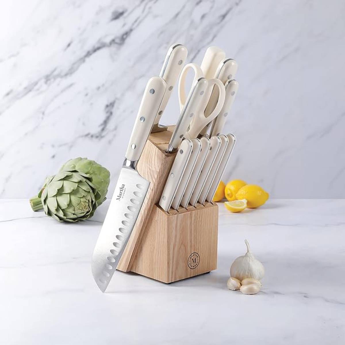 Martha Stewart Ruxton Cutlery Set with Block (14-Piece) - Beige
