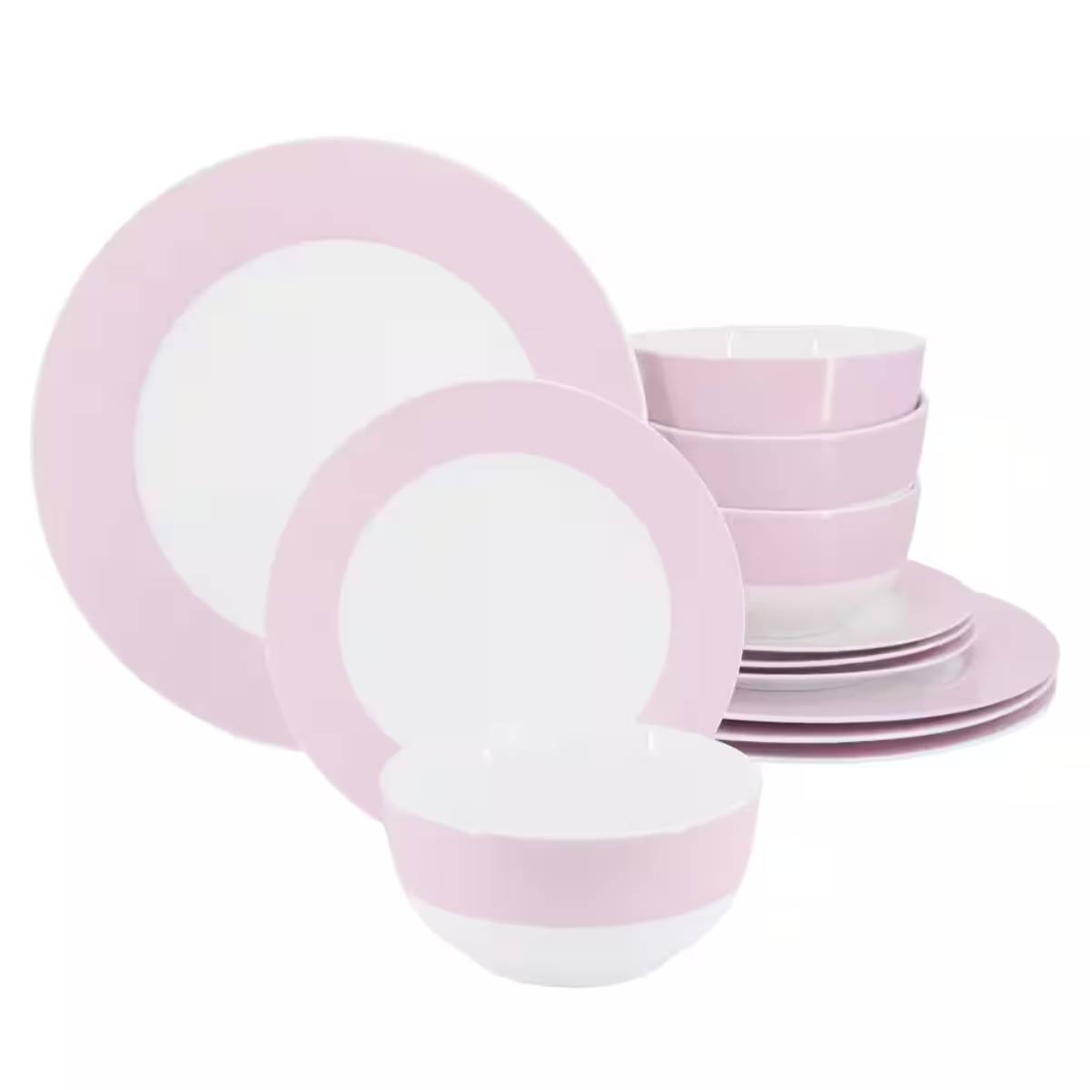 Martha Stewart Banded Dinnerware Set (12-Piece) - Pink/White