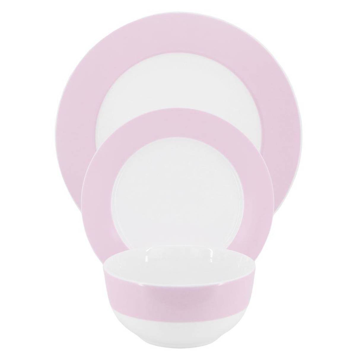 Martha Stewart Banded Dinnerware Set (12-Piece) - Pink/White