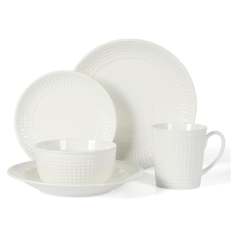Martha Stewart Basket Weave Dinnerware Set (30 Piece)- White