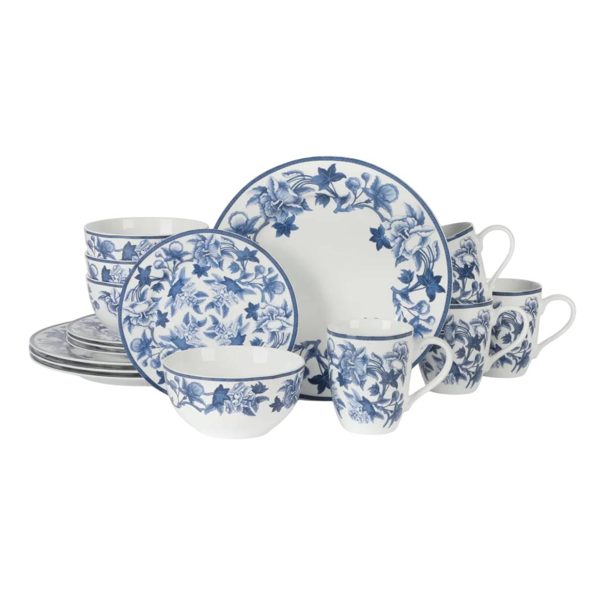 Martha Stewart Goodale Vintage Stoneware Dinnerware Set (16-Piece) - White/Blue