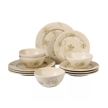 Bloomhouse Porto Petals (12-Piece) Dinnerware Set - Beige/Green