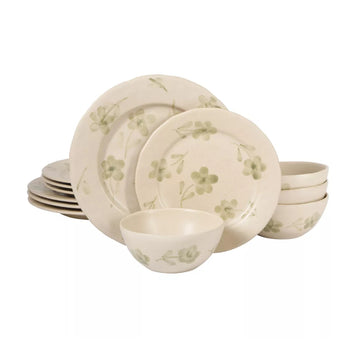 Bloomhouse Porto Petals (12-Piece) Dinnerware Set - Beige/Green