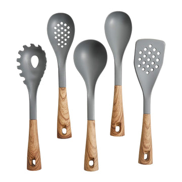 Oster 112066.05 Everwood Kitchen Nylon Tools Set with Wood Inspired Handles (5-Piece) - Gray - Curacao