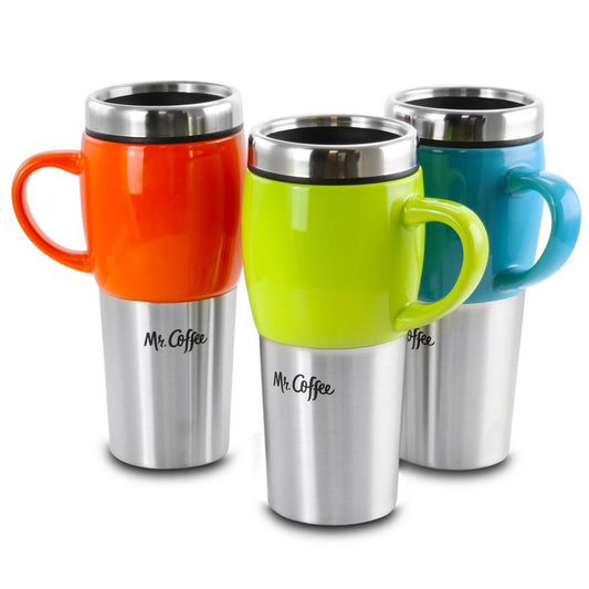 Mr. Coffee Traverse 16oz Stainless Steel Travel Mug Assortment