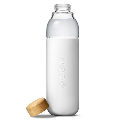 Botella de agua de vidrio Soma de 17 oz con funda de silicona, color blanco