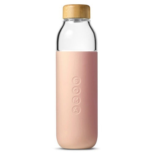 Botella de agua de vidrio Soma de 17 oz con funda de silicona - Rubor