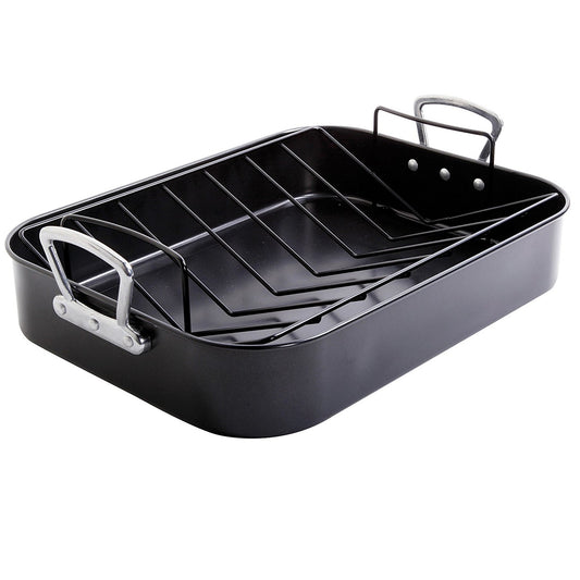 Gibson Home 8913402 Broxton 89134.02 Non-stick Turkey Roaster (2-Piece) - Black - Curacao
