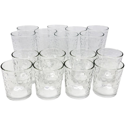 Gibson Home Great Foundations Glass Tumbler Set with Embossed Square Pattern (16-Piece)