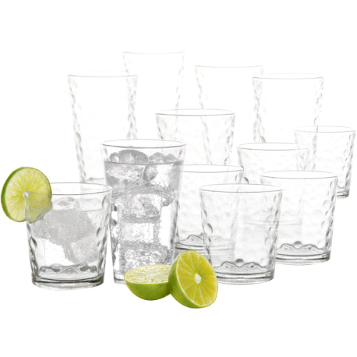 Gibson Home Great Foundations Glass Tumbler Set with Bubble Pattern (16-Piece) - Curacao