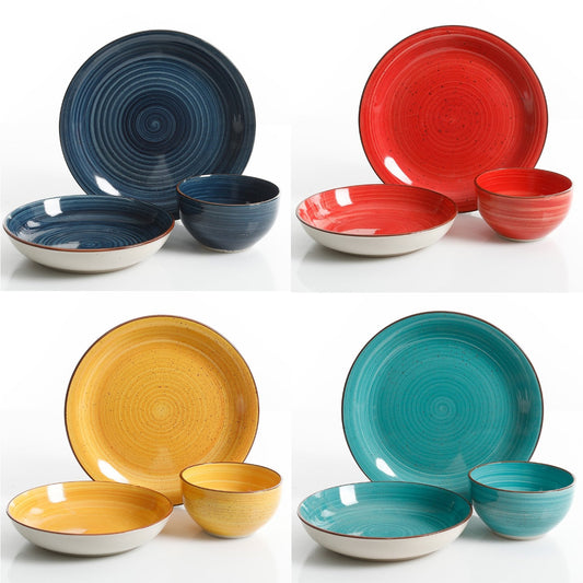 Color Speckle 12Pc Mix & Match Double Bowl Dinnerware Set - Assorted