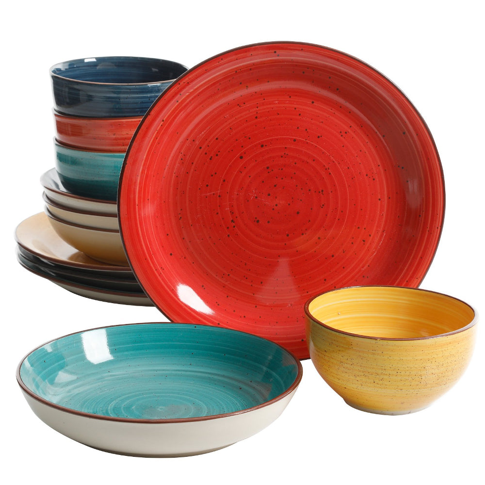 Color Speckle 12Pc Mix & Match Double Bowl Dinnerware Set - Assorted